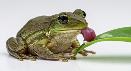 A peaceful moment showing the bullfrog interacting with water—a glimpse into daily hydration.

