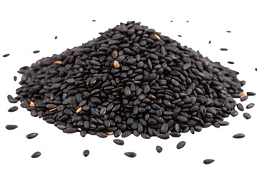 Pile of black sesame seeds isolated on transparent background