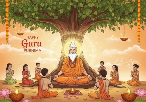 Happy guru purnima celebration with traditional offerings and decorations. Indian Festivals and Events Celebrating Guru Purnima