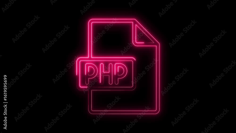 Aufkleber glowing neon pink p h p file icon on black background digital technology programming language symbol