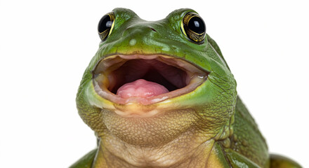 A charming and funny moment of a bullfrog yawning, frozen in perfect clarity.

