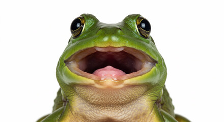 A charming and funny moment of a bullfrog yawning, frozen in perfect clarity.

