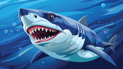 Aggressive shark with open mouth and sharp teeth underwater