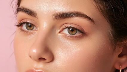 Under Eye Patches. Close-up woman brown eyes glowing skin natural beau