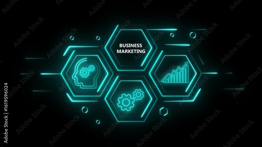 Poster technology business managements. glowing neon text business marketing with alpha channel. technology