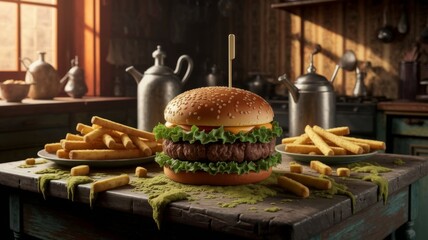 moldy hamburger with fries