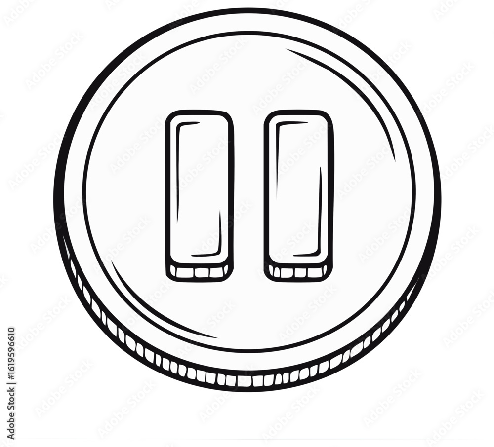 Poster hand drawn doodle pause button icon for media player control and temporary break symbol