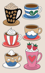 Colorful Decorative Coffee Cups in Minimalist Style