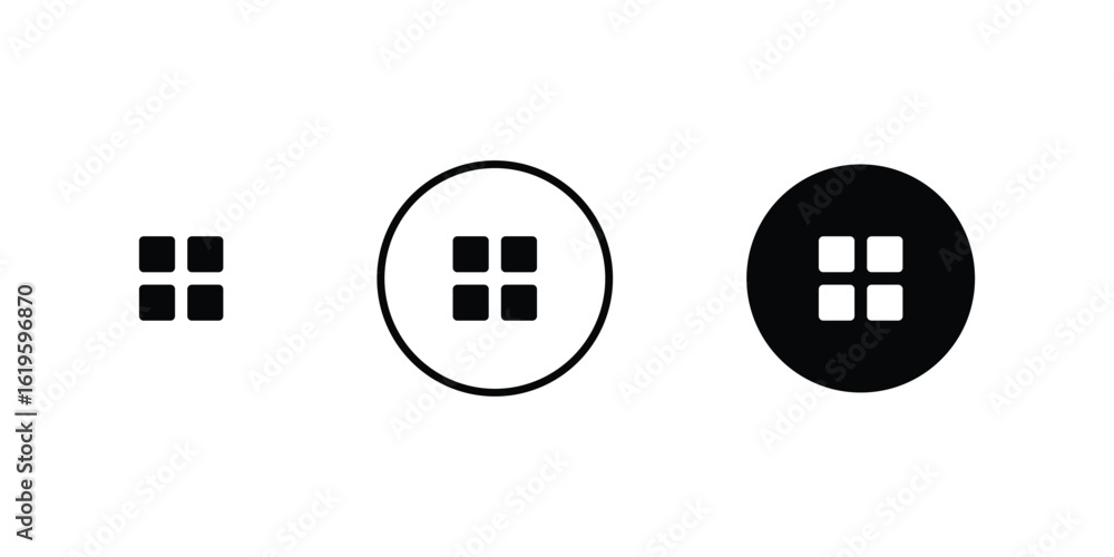Fototapete menu grid ui icons in three styles – minimalist navigation symbols for mobile and web interfaces on 