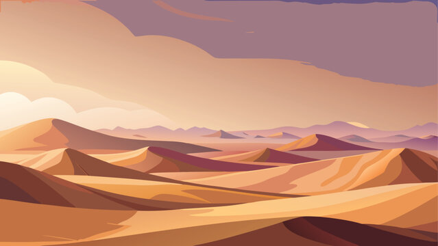 Stylized desert landscape with rolling sand dunes under a cloudy sky