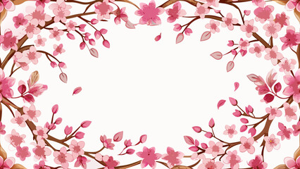 Fototapeta premium Vector illustration Cherry blossom frame on white background with space for your text applicable book covers, Digital interfaces, butterfly, crowd, graphic, greeting, patterned, romantic, wedding, 