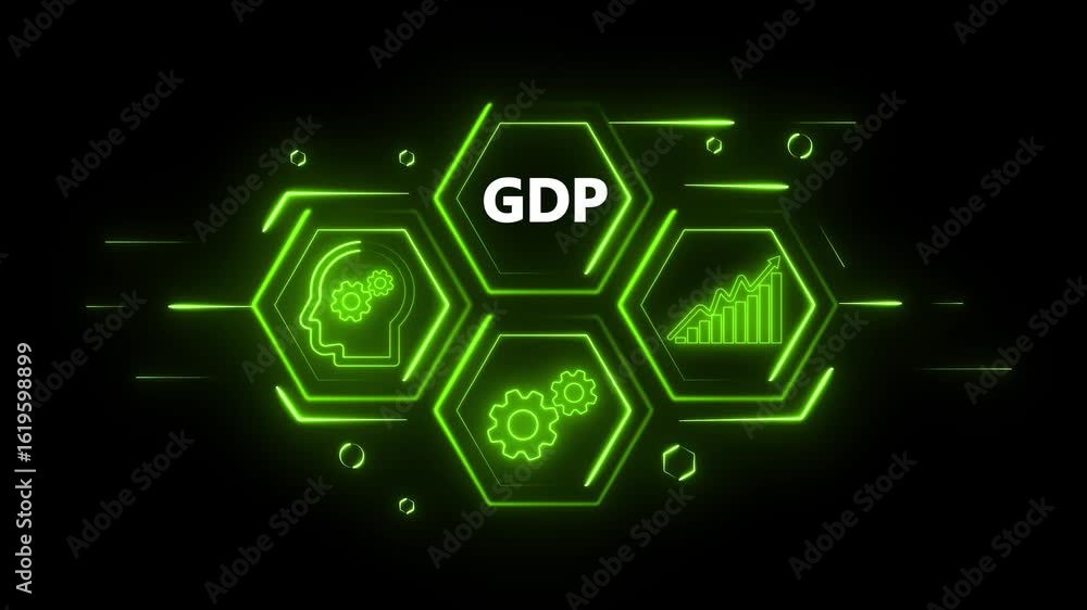 Aufkleber technology business managements. glowing neon text gdp with alpha channel. technology and network co