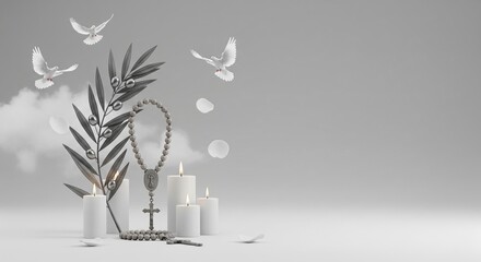 Minimalist Rosary Scene with Copy Space Area