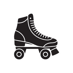 Black roller skate silhouette with white laces and wheels shoe