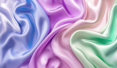 Fototapeta premium Soft, flowing pastel silk fabrics in shades of lavender, light blue, and mint green