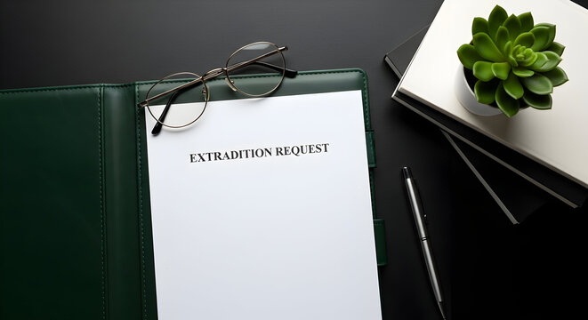 Extradition Request Legal Document on a Professional Desk with Office Supplies