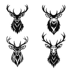 Vector set with deer head, majestic deer illustration, animal with antlers	