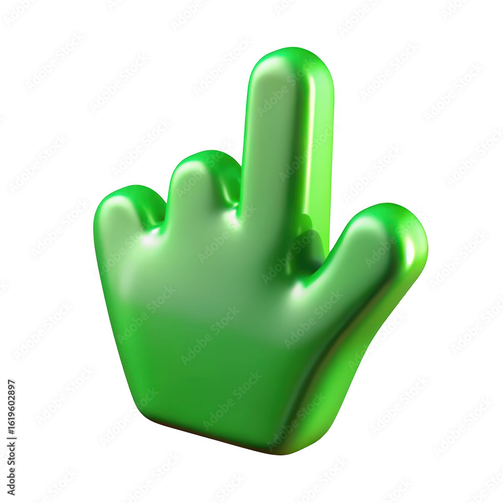 Poster 3d green hand cursor icon isolated on transparent background