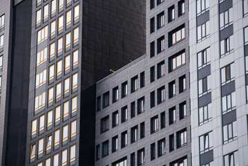 Obraz premium empty glass windows of a modern building with a reflection of the sky in the glass