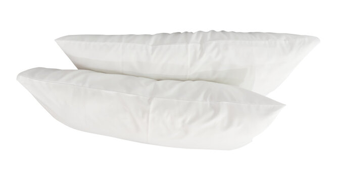 Two white pillows after use in stack isolated with clipping path in png file format