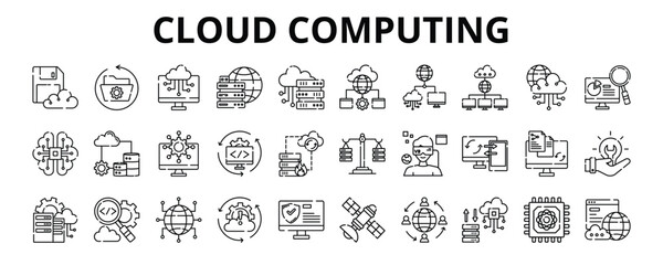 30 Cloud Computing Line Icons Vector - Backup, Server, Database, Machine Learning, Big Data, Network, Data Center