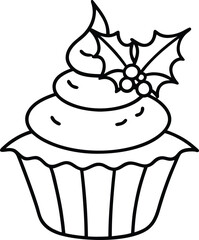 Christmas cupcake line art vector illustration design