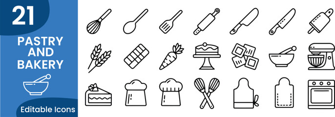 Simple Pastry and Bakery Vector Icons Collection for Website and Print Design 
