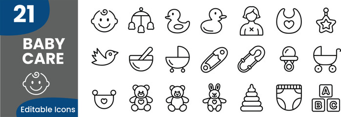 Collection of Baby Care Icons Representing Various Newborn and Infant Related Items