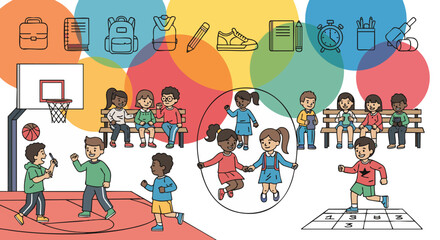 Children Playing Diverse Games and Sports Outdoors