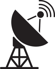 Satellite dish icon, black vector of communication antenna group in flat style, radar signal transmitter receiver symbols, wireless broadcast network element isolated on transparent background.