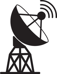 Satellite dish icon, black vector of communication antenna group in flat style, radar signal transmitter receiver symbols, wireless broadcast network element isolated on transparent background.
