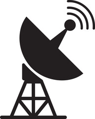 Satellite dish icon, black vector of communication antenna group in flat style, radar signal transmitter receiver symbols, wireless broadcast network element isolated on transparent background.