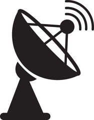 Satellite dish icon, black vector of communication antenna group in flat style, radar signal transmitter receiver symbols, wireless broadcast network element isolated on transparent background.
