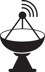 Satellite dish icon, black vector of communication antenna group in flat style, radar signal transmitter receiver symbols, wireless broadcast network element isolated on transparent background.