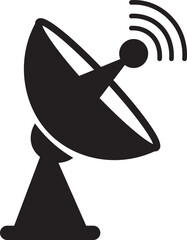Satellite dish icon, black vector of communication antenna group in flat style, radar signal transmitter receiver symbols, wireless broadcast network element isolated on transparent background.