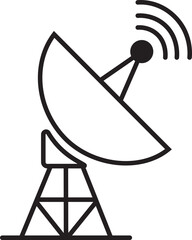 Satellite dish icon, black vector of communication antenna group in line style, radar signal transmitter receiver symbols, wireless broadcast network element isolated on transparent background.