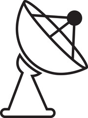 Satellite dish icon, black vector of communication antenna group in line style, radar signal transmitter receiver symbols, wireless broadcast network element isolated on transparent background.