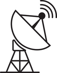 Satellite dish icon, black vector of communication antenna group in line style, radar signal transmitter receiver symbols, wireless broadcast network element isolated on transparent background.