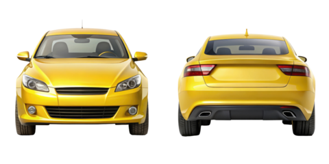 car front and back view isolated on transparent white background, clipping path