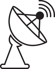 Satellite dish icon, black vector of communication antenna group in line style, radar signal transmitter receiver symbols, wireless broadcast network element isolated on transparent background.