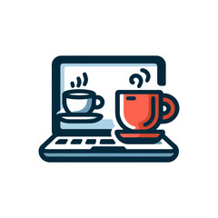 coffee cup next to a laptop, work-from-home icon