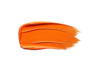 A vibrant orange, thick, bold brushstroke with distinct bristle marks and rich tactile texture, freshly applied, isolated on a pristine plain white background with even studio lighting, concept of