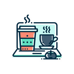 coffee cup next to a laptop, work-from-home icon