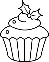 Festive christmas cupcake line art vector illustration