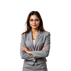 Professional businesswoman posing confidently in office environment for corporate photography