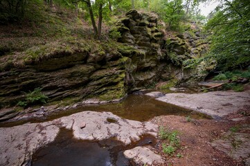 Židova Strouha Stream in South Bohemia, Czech Republic – Summer Landscape with Rocks, Lush...