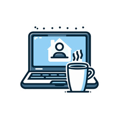 coffee cup next to a laptop, work-from-home icon