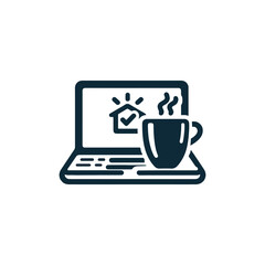 coffee cup next to a laptop, work-from-home icon
