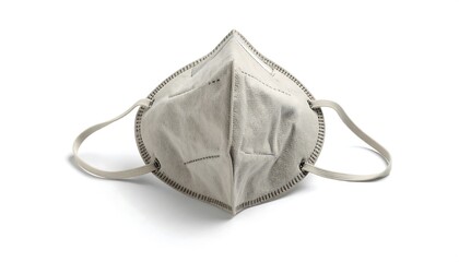 Light gray face mask against a white background