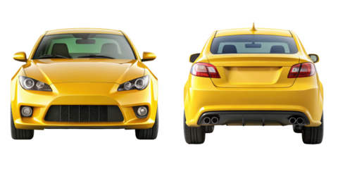 car front and back view isolated on transparent white background, clipping path